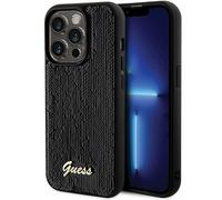 Custodia per iPhone 13 Pro Max con scritta Guess e paillettes, in metallo nero.