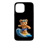 Custodia per iPhone 13 Pro Max Coraggioso orsacchiotto cavalcando le onde tavola da surf Shapes Mania