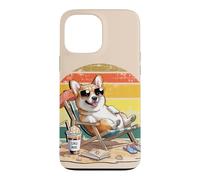Custodia per iPhone 13 Pro Max Corgis Dog Summers Iced Coffee Libris e spiaggia