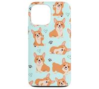 Custodia per iPhone 13 Pro Max Cute Corgi Dog with Paws Lover in Aqua Turquoise Pattern