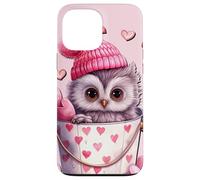 Custodia per iPhone 13 Pro Max Cute Owl Baby In Valentines Basket Pink Heart Pattern