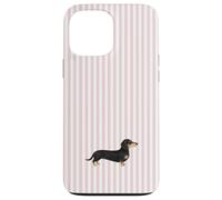 Custodia per iPhone 13 Pro Max Design a righe rosa bassotto dai capelli lisci nero e crema