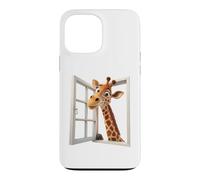 Custodia per iPhone 13 Pro Max Divertente giraffa che sbircia attraverso una finestra aperta