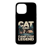 Custodia per iPhone 13 Pro Max Divertente scena da campeggio di Cat Dad Camp Fish Legend