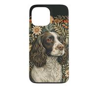 Custodia per iPhone 13 Pro Max English Springer Spaniel William Morris, decorazione floreale per cani