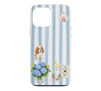 Custodia per iPhone 13 Pro Max Estetica Cottagecore Cavalier Ortensia A Righe Blu