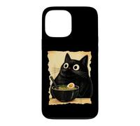 Custodia per iPhone 13 Pro Max Funny Black Fat Cat Eating Ramen Japanese Kawaii Anime
