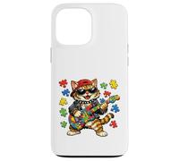 Custodia per iPhone 13 Pro Max Funny Cat Rockstar Autism Puzzle Consapevolezza dell'autismo