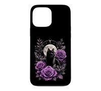 Custodia per iPhone 13 Pro Max Gatto gotico nero rose viola luna strega arte vintage fiore