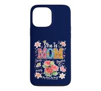Custodia per iPhone 13 Pro Max Grafica floreale con scritta in inglese "She Is Mom Cute Mama Mother's Day"