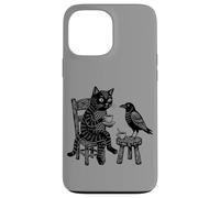 Custodia per iPhone 13 Pro Max Grafico circolare vintage con incisione di gatto corvo caffè tè amici