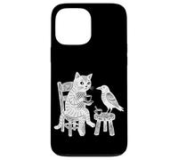 Custodia per iPhone 13 Pro Max Grafico circolare vintage con incisione di gatto corvo caffè tè amici