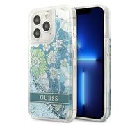 Custodia per iPhone 13 Pro Max Guess Flower Liquid Glitter Verde