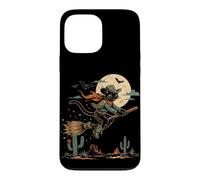 Custodia per iPhone 13 Pro Max Halloween strega gatto cowboy deserto luna scopa