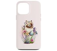 Custodia per iPhone 13 Pro Max Happy Easter Cat Easter Tea Cup Coffee Cat Siamese Floral