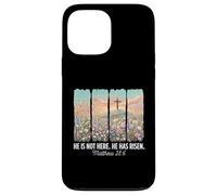 Custodia per iPhone 13 Pro Max He Is Risen Christian Wildflower Cross Happy Easter