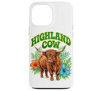 Custodia per iPhone 13 Pro Max Highland Cow Groovy Floreale Acquerello Boho Highland Cow