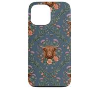 Custodia per iPhone 13 Pro Max Highland Cow Thistle Floral Scottish Farm Animal Design