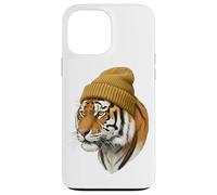Custodia per iPhone 13 Pro Max Hipster Tigre in Giallo Beanie Animal Art