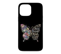 Custodia per iPhone 13 Pro Max I Can Do All Things Through Christ Floral Butterfly Faith
