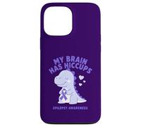 Custodia per iPhone 13 Pro Max Il mio cervello ha singhiozzo Consapevolezza dell'epilessia Dino Purple Ribbon