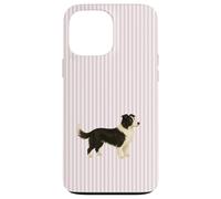 Custodia per iPhone 13 Pro Max Illustrazione a righe rosa Border Collie carino per cane mamma
