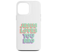 Custodia per iPhone 13 Pro Max Jesus Loves You Bro Retro Christian Faith Pastello