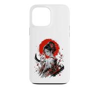 Custodia per iPhone 13 Pro Max Kitsune Maschera Sakura Kimono Donna Inchiostro Giapponese Ritratto Art