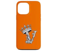 Custodia per iPhone 13 Pro Max Lettera V iniziale + corona arancione