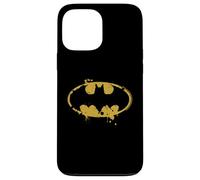 Custodia per iPhone 13 Pro Max Logo Batman Splash Emblema Graffiti Giallo su Nero