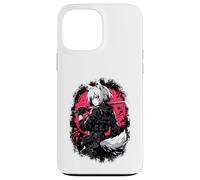 Custodia per iPhone 13 Pro Max Lupo Anime Girl Samurai Katana Rosa Nero Design Estetico