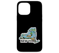 Custodia per iPhone 13 Pro Max Mappa Vintage di New York con Iconici Luoghi da Scoprire