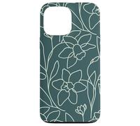 Custodia per iPhone 13 Pro Max Modern Line Art Poppy Flower Leaves Boho Dark Green