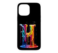 Custodia per iPhone 13 Pro Max Monogramma iniziale lettera H vernice gocciolante colorato