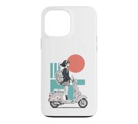 Custodia per iPhone 13 Pro Max Monopattino in stile anime per ragazze Red Sun Teal Retro Ride Art