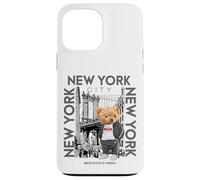 Custodia per iPhone 13 Pro Max New York City Teddy Bear with The Dumbo Manhattan Bridge