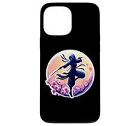 Custodia per iPhone 13 Pro Max Ninja Silhouette Moonlight Cherry Blossoms Giapponese Samurai