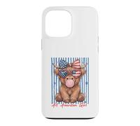 Custodia per iPhone 13 Pro Max Occhiali da sole Patriotic Highland Cow Pink Bubble