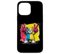 Custodia per iPhone 13 Pro Max Orsacchiotto con scritta "Double Peace Graffiti" Pop Graphic Art Sign Animal