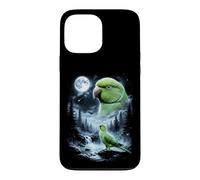 Custodia per iPhone 13 Pro Max Pappagallo indiano ringneck che ulula alla luna anni '90 retrò uccello
