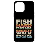 Custodia per iPhone 13 Pro Max Pesce Hard Drink Birra Passeggiata Cane Pesca Divertente