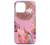 Custodia per iPhone 13 Pro Max Pink Preppy Disco Ball Gamberetti Martini Cocktail Estate Divertente