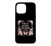 Custodia per iPhone 13 Pro Max Pray More Worry Less Butterfly Floral Christian Faith