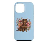Custodia per iPhone 13 Pro Max Retro Vintage Flowers Floral Brown Chocolate Dachshund Lover