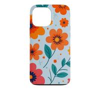 Custodia per iPhone 13 Pro Max Retro Vintage Motivo Floreale Blu Arancione Boho Garden