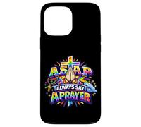 Custodia per iPhone 13 Pro Max Rosario cristiano con croce arcobaleno e scritta "Always Say A Prayer