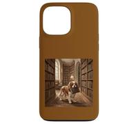 Custodia per iPhone 13 Pro Max Scena di lettura del libro del cane della biblioteca di Cavalier Spaniel