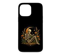 Custodia per iPhone 13 Pro Max Scheletro Libro di Lettura Luna Fiori Dark Academia