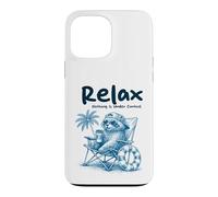 Custodia per iPhone 13 Pro Max Sedia da spiaggia Relax Raccoon Chilling con palma