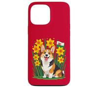 Custodia per iPhone 13 Pro Max Simpatico cane corgi tra narcisi che sostengono il Galles